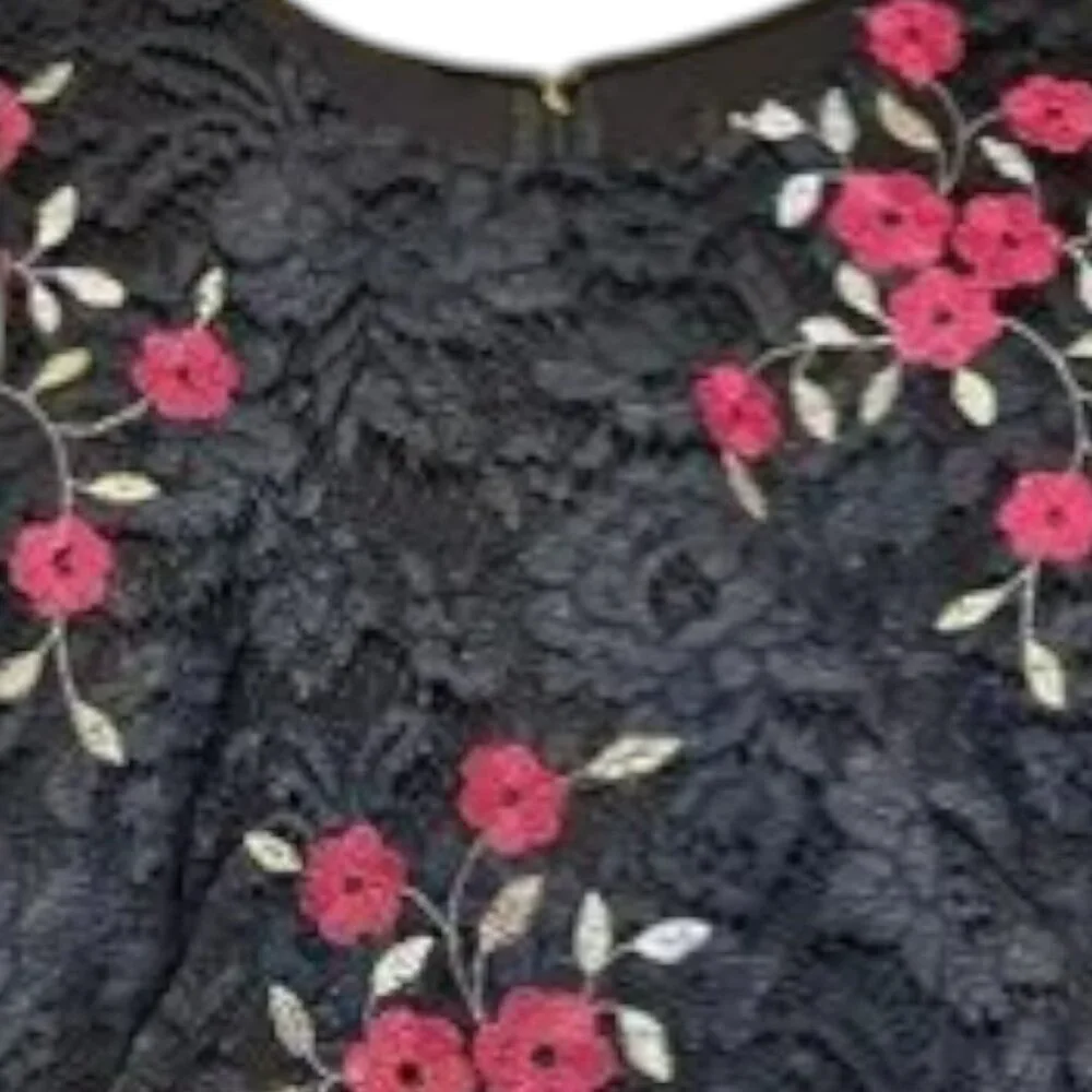 DKNY Navy Lace Dress Pink Floral Embroidery Sleeveless Cocktail Midi Sz 8 - Picture 2 of 11